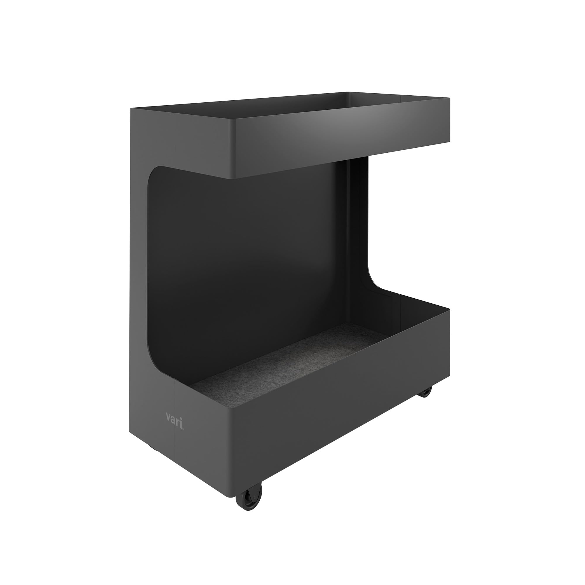Vari Mobile Slim Under-Desk Cubby - Durable Steel & PET Felt Line - Open Storage & Easily Rolls - Dual Tier Office and Home Organizer Accessory - Black, 10” x 22” x 22”
