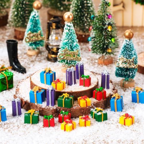 Image of JUNEBRUSHS 50 Pcs Christmas Miniatures for Crafts, Christmas Tree Mini Resin Presents Charms Mini Christmas Ornaments Figurines for Tree Decor Vase Filler Xmas Crafts