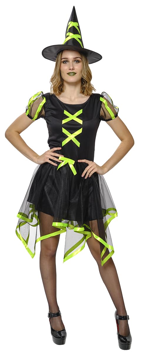 Rubies Cuca Neon Witch Costume for Women, Dress and Hat, Green, Official Halloween, Carnival, Parties and Cospplay
