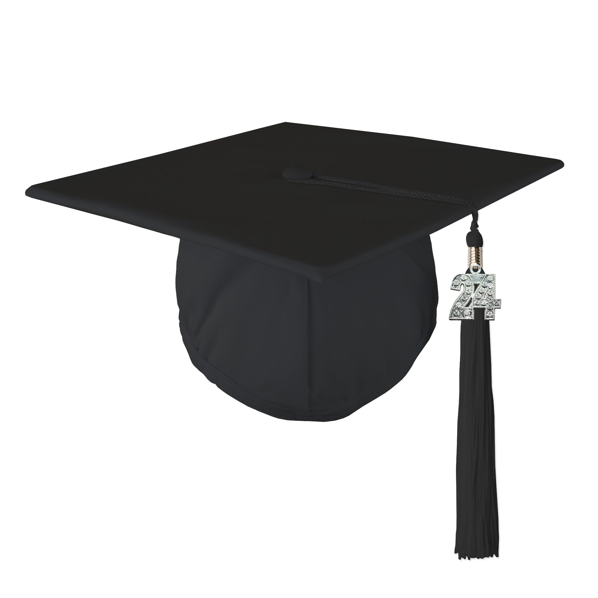 Class Act Graduation Adult Unisex Matte Graduation Cap with Matching Bling Charm Tassel, Black
