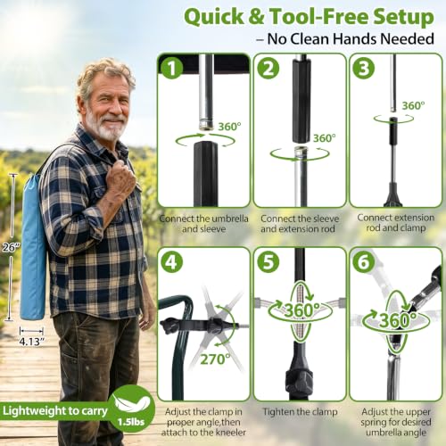 Garden Kneeler Umbrella with Clamp,42” Canopy, UPF50+ Sun Protection by Telergyus - Used condition - Image 8