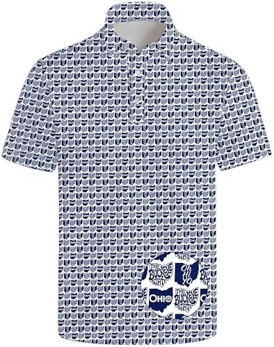 INZVKJLU Blue Ohio Flag State Golf Shirts for Men Polo Shirt Short Sleeve Golf Polos Shirts Quick-Dry Shirt Gifts
