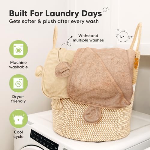 Image of KeaBabies 2-Pack Hooded Baby Towels for Newborn - 35x35 Soft & Absorbent Viscose From Bamboo Baby Bath Towels with Hood for Infant, Toddler, Kids, Boys Girls, Newborn Bath Essentials (Almond, Regular)
