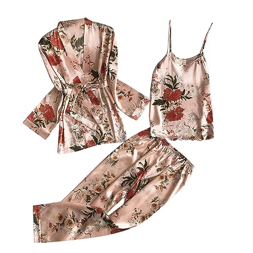 Generisch Ensemble de pyjama pour femme avec short Ensemble de pyjama à trois pièces en dentelle Ensemble de pyjama avec chemise de nuit à manches longues...