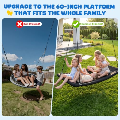 Image of Trekassy 700lb Giant 60 inch Skycurve Platform Tree Swing for Kids and Adults | 900D Oxford Fabric, Adjustable Ropes, Curved Platform Design, 2 Hanging Straps for Backyard Fun, Easy Assembly (Patented)