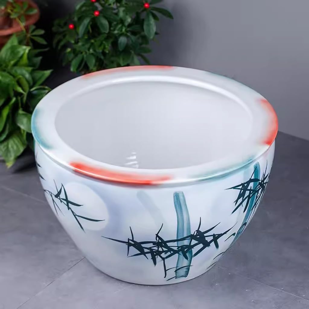 Aquarium Peint à la Main en céramique Cour extérieure Jardin Aquarium Balcon nénuphar Lotus réservoir décoration intérieure Ornements Petit Aquarium (Size : 52cm)