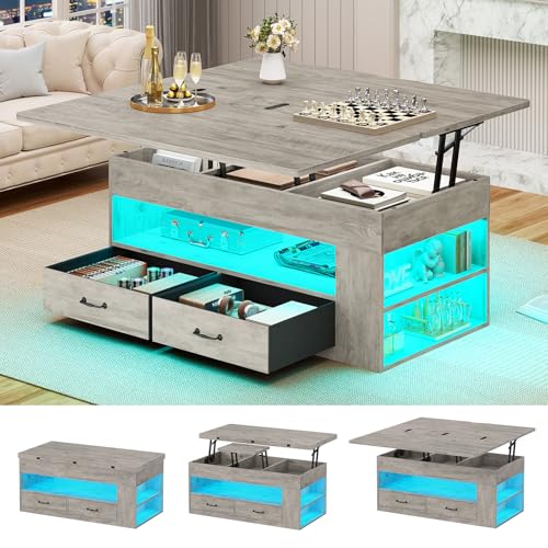 Best Color Coffee Table for Grey Couch: Stylish Storage & Function Ideas 2 Itaar Lift Top Coffee Table, 4 in 1 Coffee Tables with Storage and Hidden Compartment, Farmhouse Coffee Table with 2 Fabric Drawers & LED Light for Living Room, Grey Oak