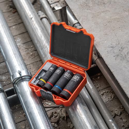 Image of Klein Tools 66014 2-in-1 Impact Socket with 12-Point Deep Sockets, Coaxial Spring Loaded in 7 /8- and 11 /16-Inch Sizes