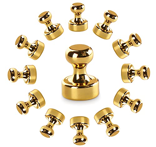 Adorfine 24 Stück N48 Neodym Magnete Golden 12 x 16mm Mini Magnet mit Griff Push Pins für Kühlschrank magnettafel Cover