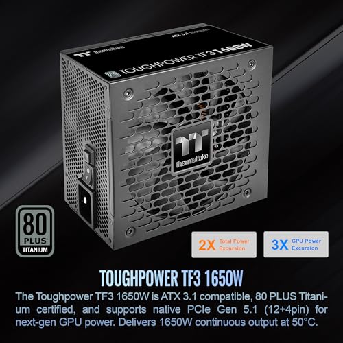Image of Thermaltake Toughpower TF3 1650W; ATX 3.1; x2 Native PCIe 5.1 12V-2x6; Dual-Color H++ Connectors; Multi /Single Rail OCM Toggle; 100% Japanese Capacitors; 80 Plus Titanium; PS-TPD-1650FNFATU-1