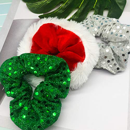 Lurrose 5pcs Christmas Sequined Hair Tie for Girls Sparkling Hair Bands Elastic Ponytail Holders in Vibrant for Festive Occasions - Image 3