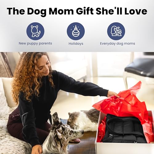Image of rubyloo Puffer Dog Travel Bag for Dog Moms - Doggy Diaper Bag with Pet Bowls & Food Storage or Everyday Puffy Tote - Doggy Mom Gifts for Women - Lightweight, Travel-Ready Gift for Pet Lovers - Black