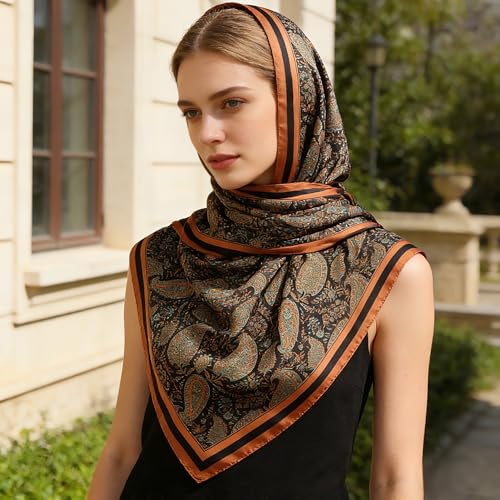 Image of ZDMHSH Fashion Scarves Scarf 100% Silk Feeling Scarf Silk Like Scarves Long Lightweight Sunscreen Shawls for Women