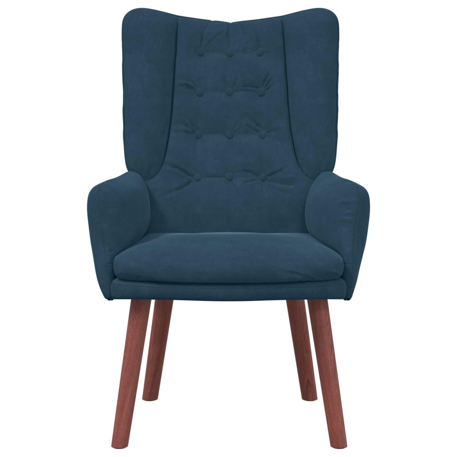 Poltrona Blu in Velluto con Braccioli Imbottiti e Gambe in Legno Massello di Hevea 63 x 67 x 94 cm, Seduta Singola Ergonomica per Soggiorno, Camera, Studio, Relax e Lettura