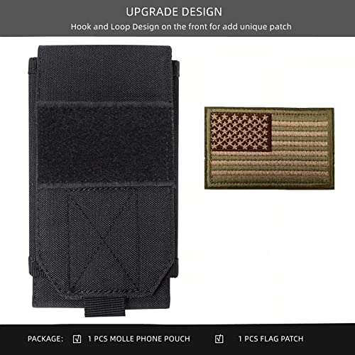 Image of Black Tactical Molle Cellphone Pouch Case,Heavy Duty Waterproof Phone Holster Bag for iPhone 11 12 13 Pro Max for Samsung S22 S21 S20 FE Note 20 A02S A13 A12 Less 6.7 inch Phone with US Flag Patch