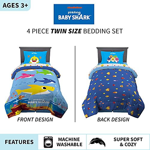 Image of Franco Kids Bedding Super Soft Comforter and Sheet Set, 4 Piece Twin Size, Baby Shark