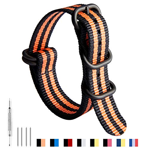 Image of BINLUN Premium Ballistic Nylon Watch Strap, Heavy Duty 5-Ring Replacement Watch Band with Stainless Steel Buckle, Durable & Comfortable Sport Band for Men Women, Fits 18-24mm