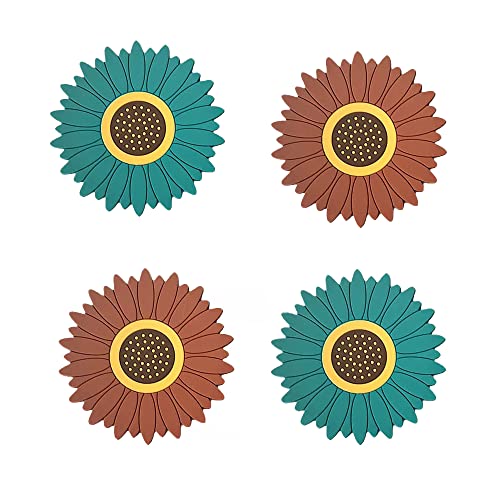 Image of Silicone Trivet Mat - Sunflower Hot Pot Holder Pads - Coasters for Kitchen - Placemat for Hot Dishes - Hot Pads for Table (Set of 4, Small, Multi)