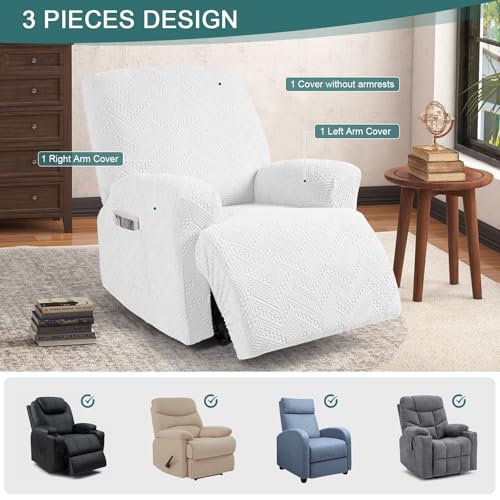 Image of Ruaozz Recliner Sofa Covers Recliner Chair Covers Recliner Covers for Reclining Chair with Pockets Washable Furniture Protector with Elastic Bottom (1 Seater, Ivory)