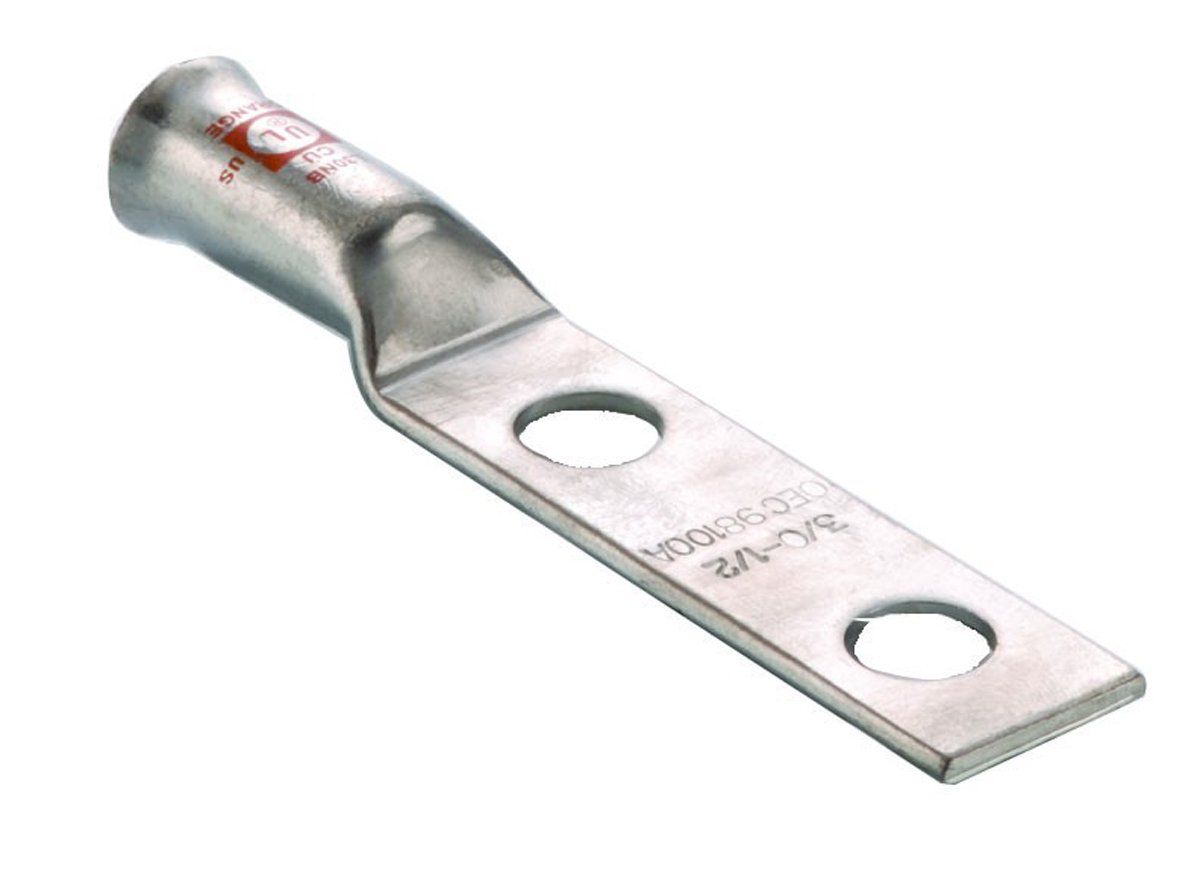 Morris 94734 Long Barrel Flex Cable Compression Lug, Copper, 2 Holes, 4/0 Wire Range, 1/2 Stud, 1-3/4-inch Hole Spacing, 5-Pack