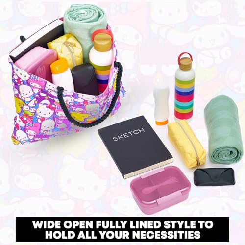 Hello Kitty Friends Tote Cinnamoroll Kuromi My Melody Keroppi Print Bag (Blue)4