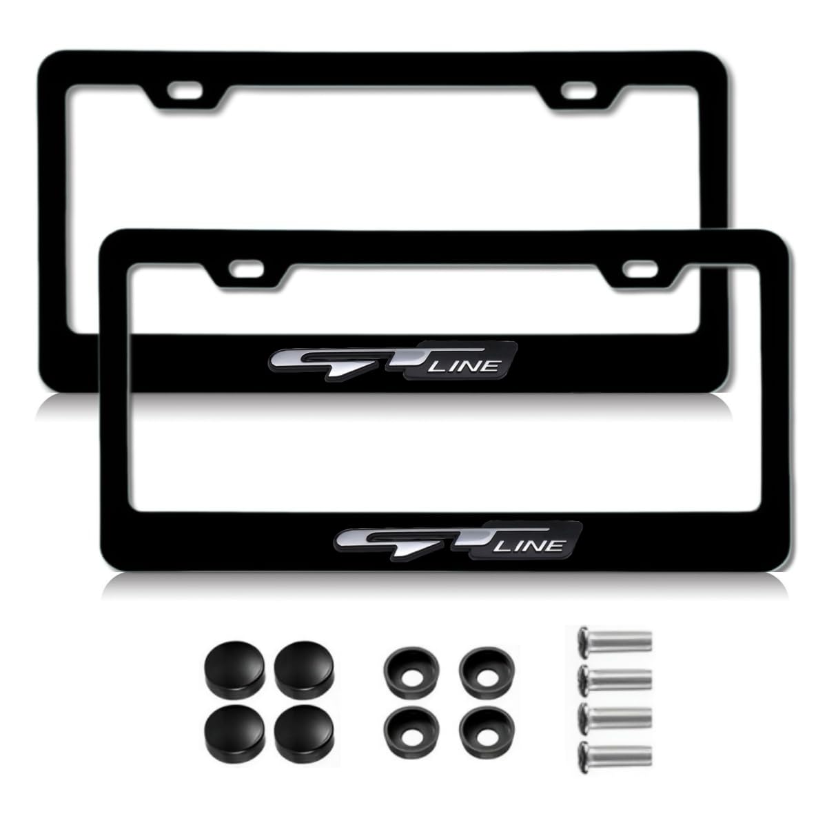 2Pcs Black License Plate Frame Compatible with Picanto Proceed Rio K5 Sportage Stinger Soul GT Line 3D Emblem Aluminum Metal License Plate Covers