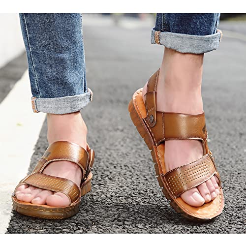 Men's Leather ls, Summer Casual Outdoor Top La Leather Open Toe Flip Flop, Comfortable Breathable Adjustable Heel Strap Wide Fit ls3