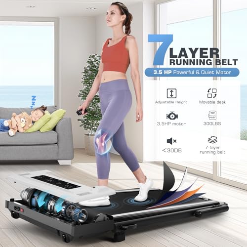 Image of FUNMILY Upgrade Walking Pad Folding Treadmill with 12% /15% Incline & Handle Bar, 3.5HP Foldable Under Desk Compact Treadmills for Home /Office /Gym, 400+lb Capacity, Shock Absorption