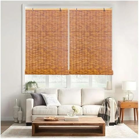 Custom Size Bamboo Blinds for Windows, Bamboo Roller Shades for Indoor/outdoor Patio, Reed Roll Up Light Filtering Shades Balcony Privacy Bamboo Curtain Cordless 10-77in Wide (Size : 28''W x 64''H) Cover