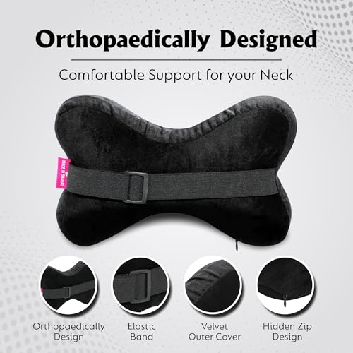 Image of araami Car Neck Rest Pillow Seat Cushion Headrest Ergonomic Neck Support Help Relieve Neck Pain for Driver Front Back Seat, Office Chair, Fit Most Vehicles (Black Pack of 1) (Bone Shape)