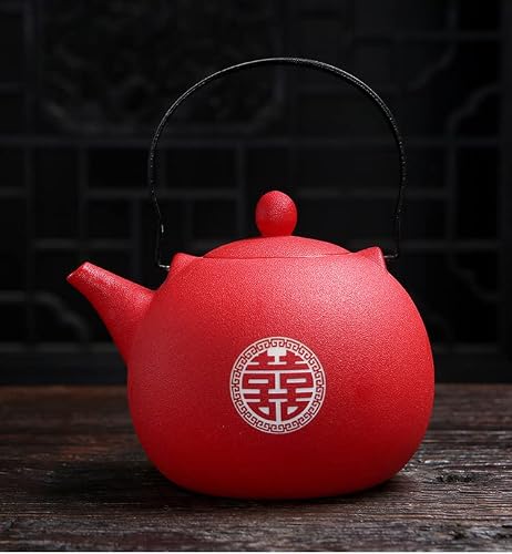 Chinese Traditional Wedding Decoration Red Tea Set, Chinese Kung Fu Tea Set Teapot With 8 Teacups And Tea Board, Red Wedding Porcelain Tea Set, Double Happiness Tea Service Set For Adults Wedding Gift #TOP4