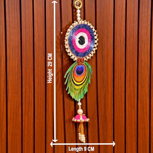 Image of CraftVatika Diwali Decor Items, Evil Eye Shubh Labh Hanging Latkan Toran for Wall Door, Diwali Decoration for Home, Wall Hanging for Home Decoration, (29 CM Height) (2 Pieces)