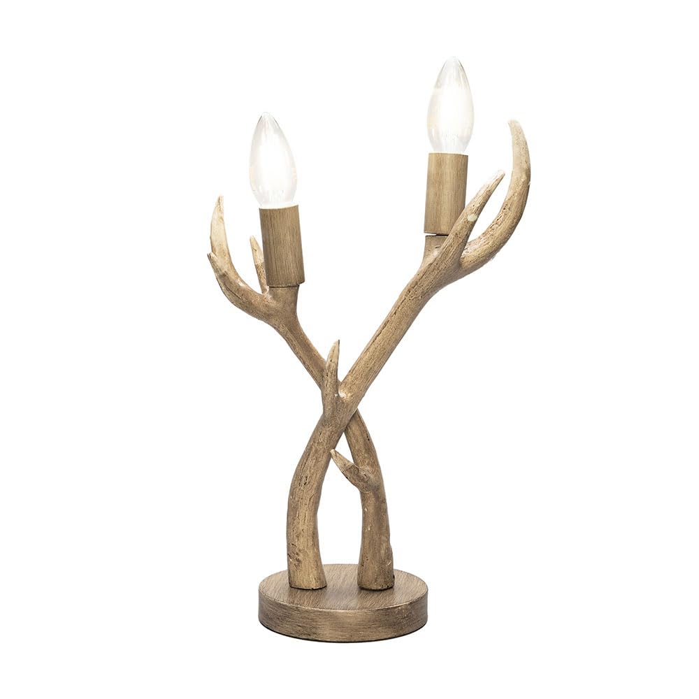 LITECRAFT Rein Antler Table Lamp 2 Arm E14 Base Indoor Fitting- Natural