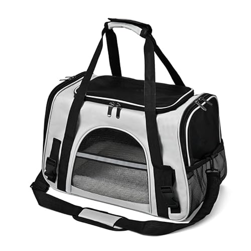 liangshunsmペットキャリア ペット運転席 キャリーバッグ 犬猫兼用 底板付き メッシュ付き 洗濯可能 通気性 飛散防止 ポケット付き 斜め掛けバッグ 副操縦士 後部キャビンパッド 持ち運び簡単 (グレーブラック)