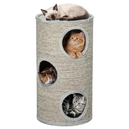 PawHut Kratztonne Dreistöckige Katzentonne 70 cm Hoch Ø 38 cm Grau