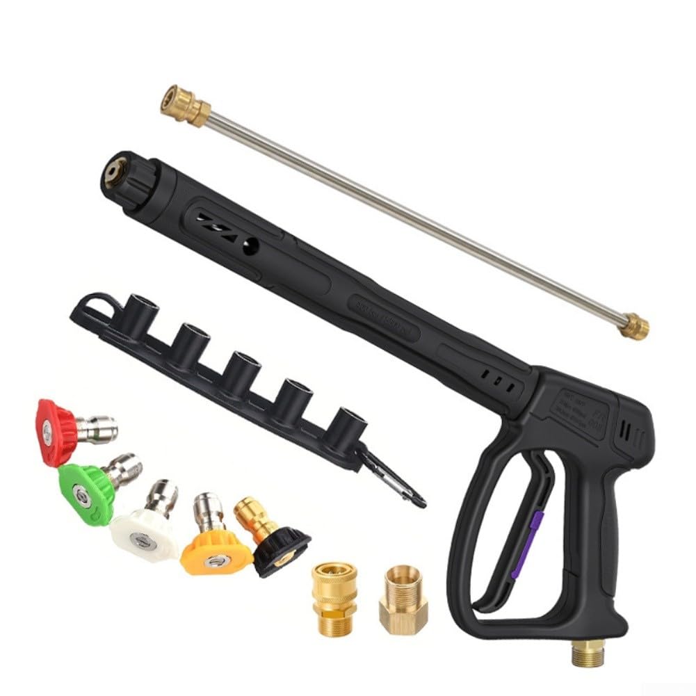 Pistolet do mycia ciśnieniowego, obsługa 400 barów, obrotowe złącze węża 360, ergonomiczna, lekka konstrukcja z podwójnymi prętami przedłużającymi i 5 dyszami do czyszczenia pod wysokim