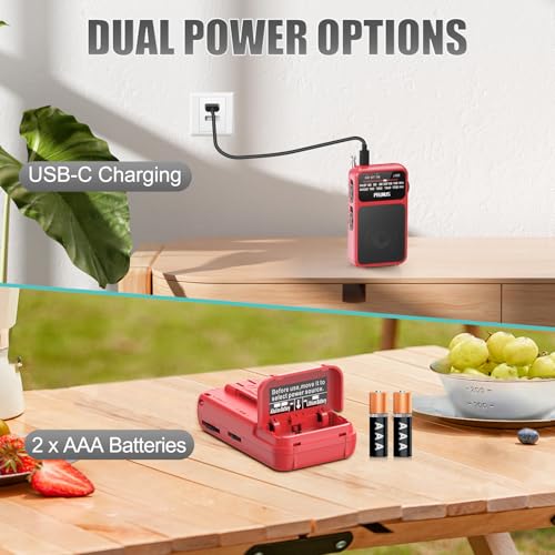 Image of PRUNUS J-555 Pocket Radio AM FM USB-C Charging& Battery Operated, Excellent Reception& Clear Speaker and Headphone Jack, Back Clip, Flashlight, Transistor, Portable AM FM, Mini