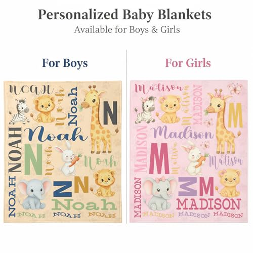 Image of Personalized Baby Blanket for Boys Girls, Ship Next Day, Custom Name Blanket with Name, Printed in USA, Personalized Gifts for Baby Shower Birthday Christmas, Soft Blankets for Newborn Kids Adult