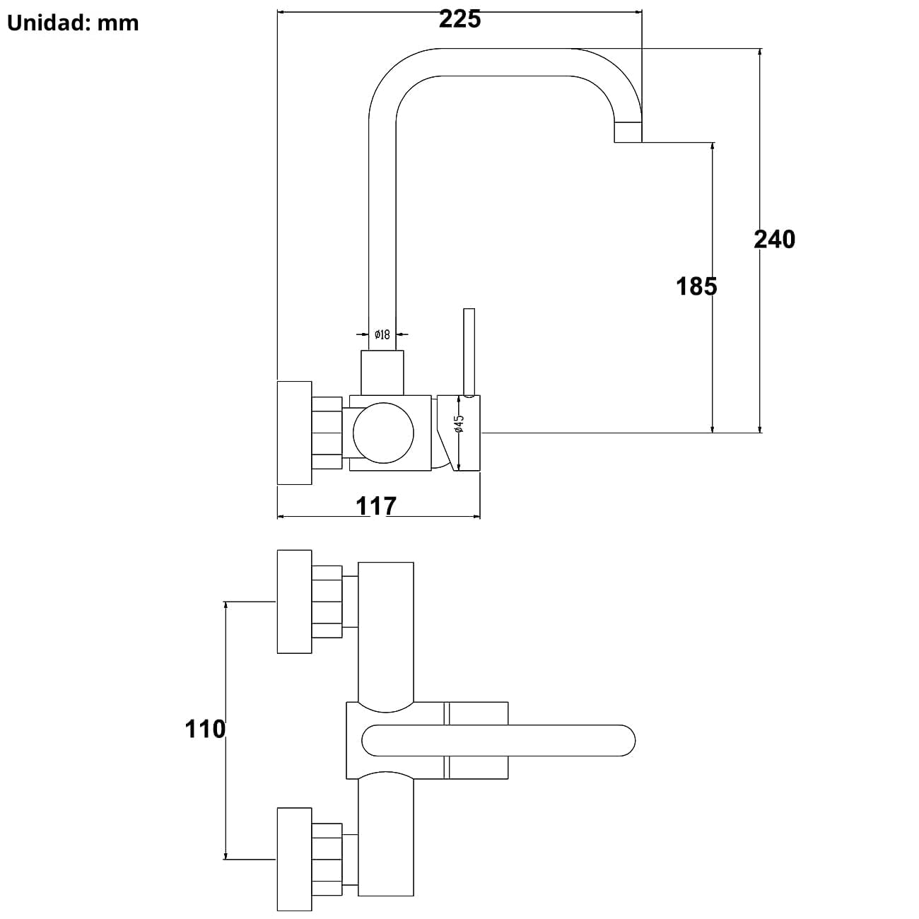 ONECE Grifo Cocina en la Pared 11 cm Distancia Entre Orificios de Montaje, Grifería a Muro Rotación de 360​°, Mezclador Monomando de Fregadero Acero Inoxidable 304, Aireador Extraíble