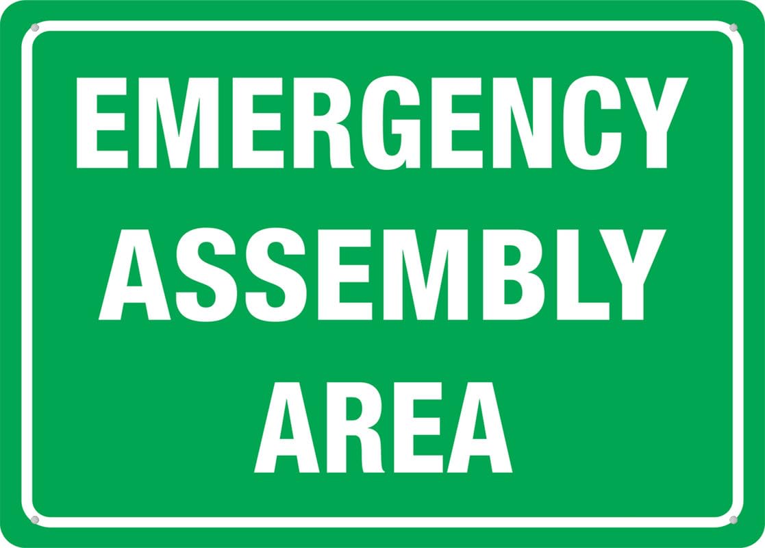 Emergency Assembly Area Aluminum Metal Sign 12"x8" Pre-Drilled Holes For Easy Mounting Indoor/Outdoor Use - Fence/Door/Gate