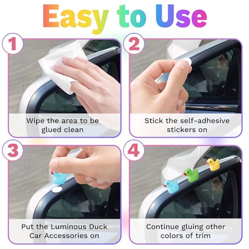 11 PCS Cute Duck Rearview Mirror Accessories, Solid Color Duck Car Accessories, Dashboard Decorations Adhesive Ornaments, Fun Duck Car Decorations Interior Decor