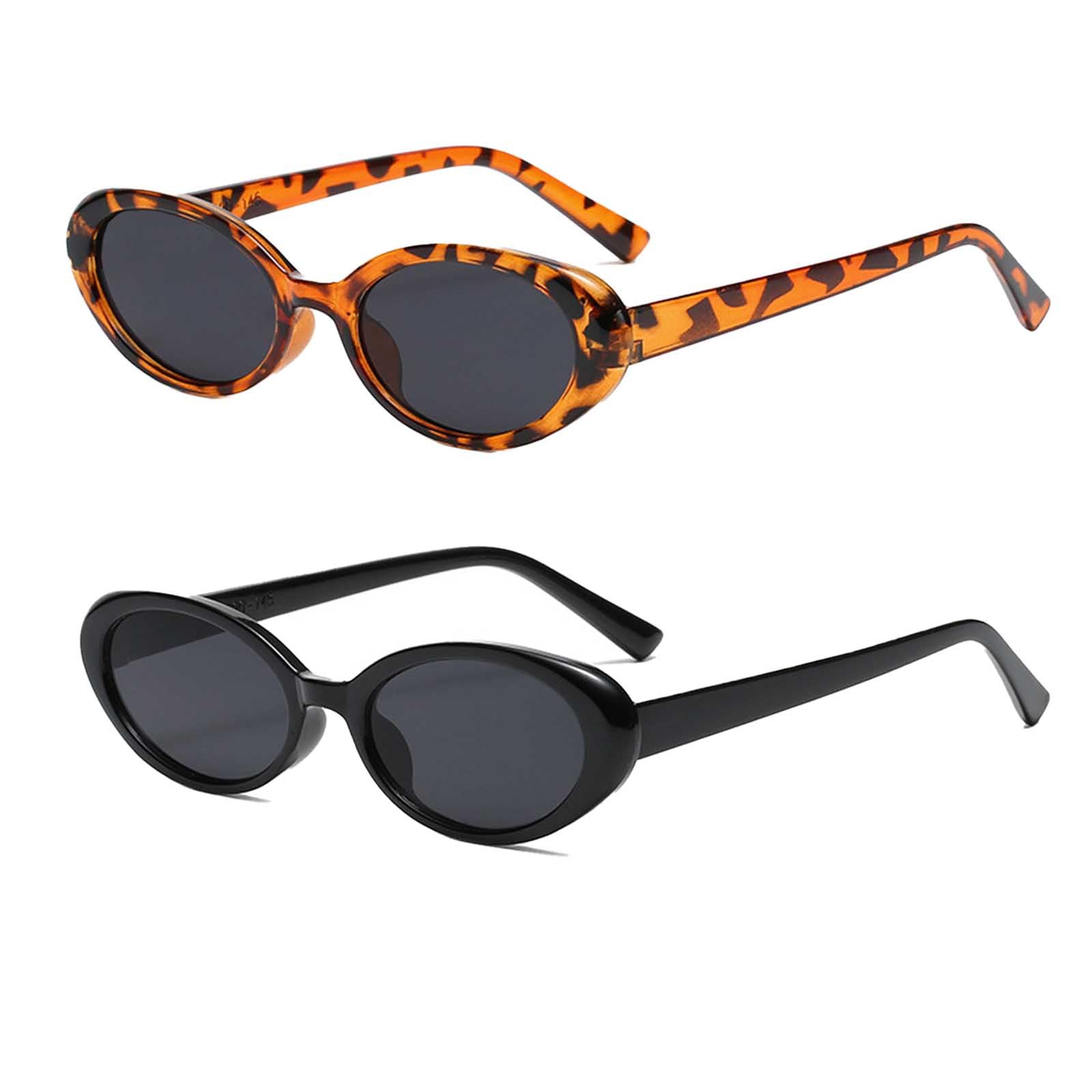 FUIPVGI 2 pares de lentes de sol ovalados vintage, lentes de sol vintage para mujer, lentes de sol negros con marco tortie, gafas de moda de los años 90, lentes redondos vintage elegantes para