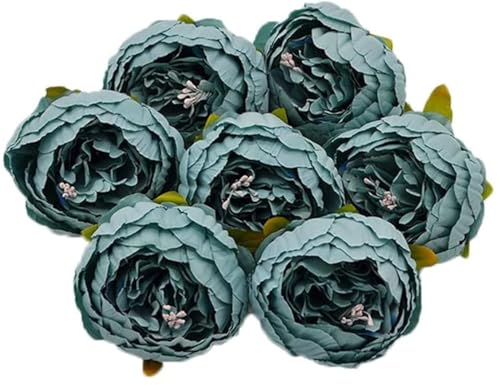 Image of SATYAM KRAFT 6 Pcs Artificial Fabric Rose Flower Heads | Handmade Peony Style Flowers for DIY Crafting, Gift Packing, Bouquet Making, Wedding, Home & Event Decoration (Blue, 8 cm)