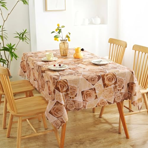 Image of Dakshya Industries PVC Waterproof Dining Table Cover 54x78 Inch for 6 Seater | Floral Printed Washable Oilproof Dustproof Table Cloth for Home Kitchen Dining Table (Elite Essence)