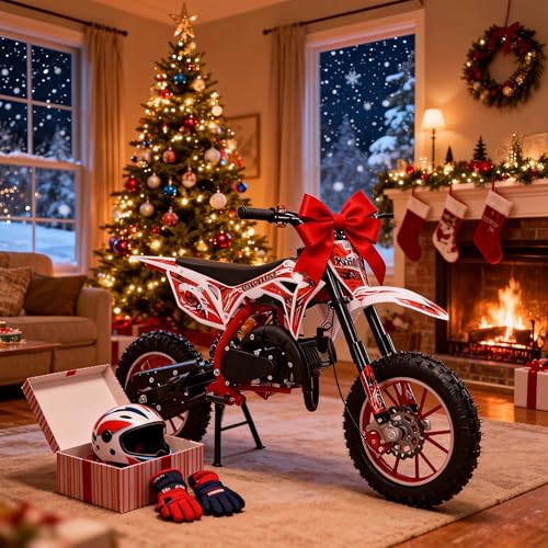 Image of Kids Dirt Bike, Gas Motocross 49cc 2-Stroke Off Road Mini Motorcycle Pocket Motorbike Teenager Gas Motorcycle Racing Max Speed 40KM /H Birthday for Children Boys Girls Red