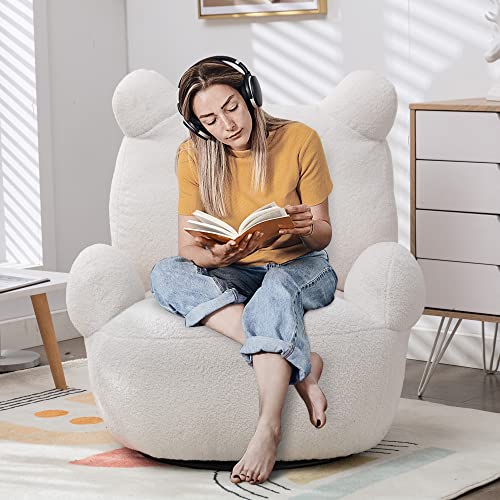 Leavader Modern Swivel Accent Chair - 32" Comfort Teddy Short Plush Sofa Chair, 360 Degree Swivel Barrel Club Chair Velvet Armchair For Nursery, Living Room, Lounge (White) #TOP6