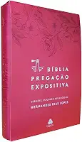 Bíblia Pregação Expositiva | RA | PU luxo rosa Flores: Feminina
