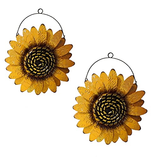 SeasonsEasy Metal Sunflower Wall Decor, Set of 2 Yellow Floral