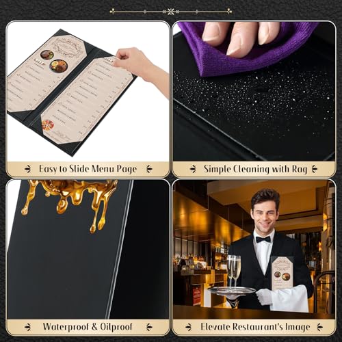 restaurant menu covers holders 42534 x 1134  pack of 10 synthetic leather double fold panels 2 view angled corners black for wine list drinks 10 double fold panels 2 view 425 x 11 inch