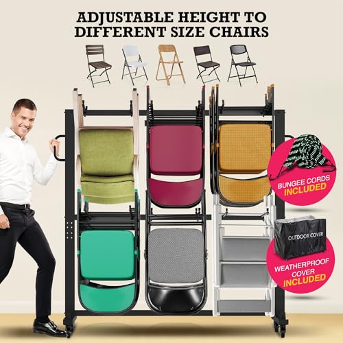 Folding Chair Rack Cart - Storage Dolly With Wheels, Heavy Duty Holder for 84 Chairs or 12 Tables of 900 LBS Capacity - Includes Outdoor Cover